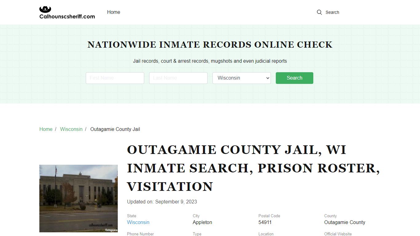 Outagamie County Jail, WI Inmate Search, Visitation Hours